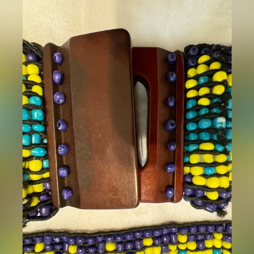 Chico's Wide Belt Multicolored Beadwork Turquoise and Yellow